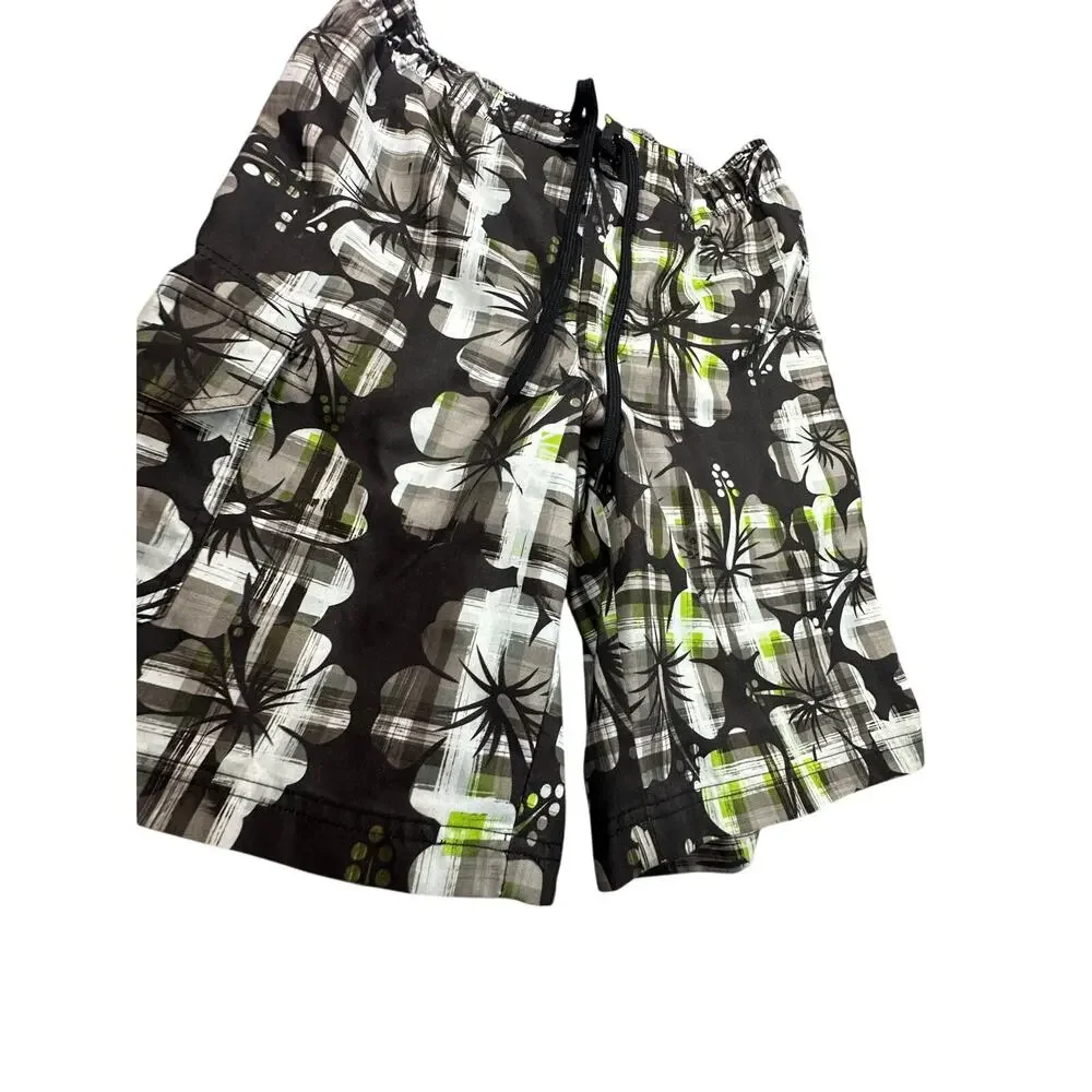 O'Rageous Board Shorts Swim Trunks Hibiscus Plaid Cargo Y2K